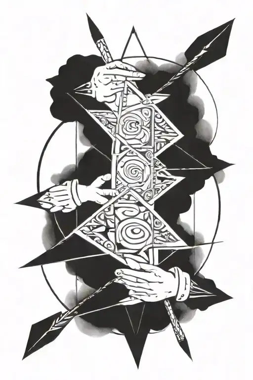 archery arrow with family in the middle tattoo design idea