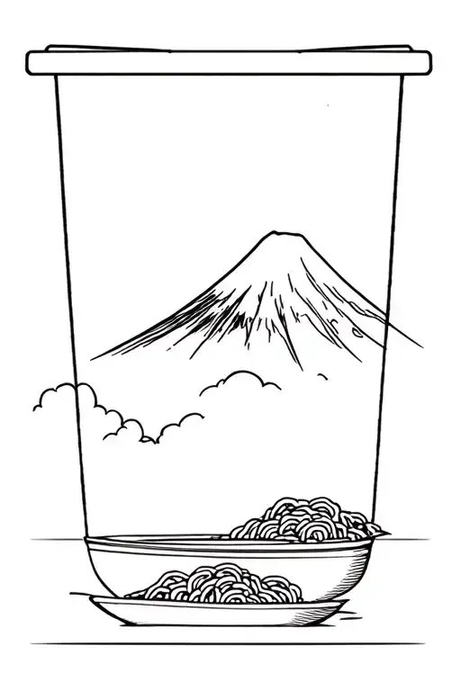 ramen mt fuji background black tattoo design idea