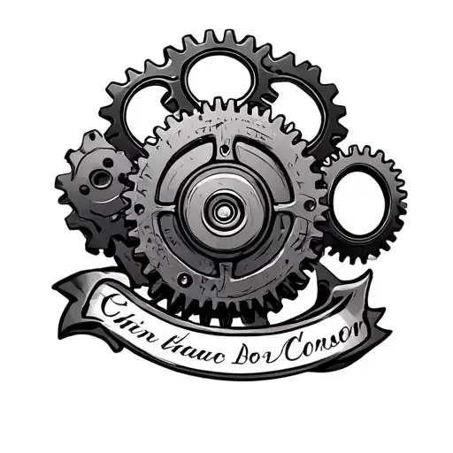 Mechanical gears date name tattoo tattoo design idea