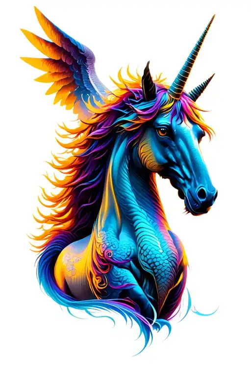 unicorn with dragon wings tattoo design idea