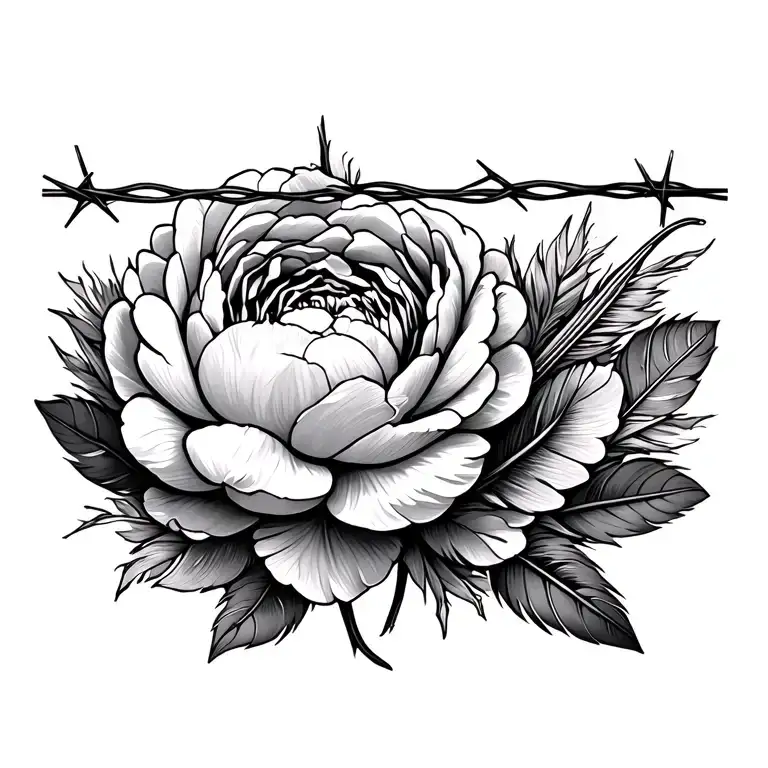 peonies barbed wire and feather under boob tattoo tattoo design idea