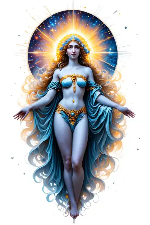 the godess juno in abstract form surrounded by a supernova  tattoo design idea