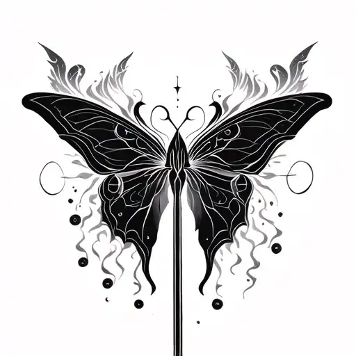 Ascension Symbol Design 1 wavy line of energy rising from the lower back towards a butterfly, with small shapes tattoo design idea