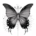 Ascension Symbol Design 1 wavy line of energy rising from the lower back towards a butterfly, with small shapes tattoo design idea
