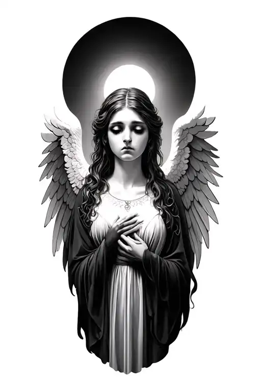 sad angel tattoo design idea