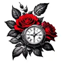 Two Rose Wrapped One Black One Red  vintage compass vintage clock tattoo tattoo design idea