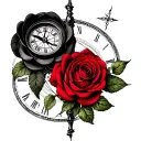 Two Rose Wrapped One Black One Red  vintage compass vintage clock tattoo tattoo design idea