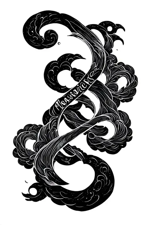 Maverick name written with aesthetic clouds surrounding tattoo design idea