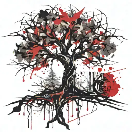 tree abstract compas tattoo design idea