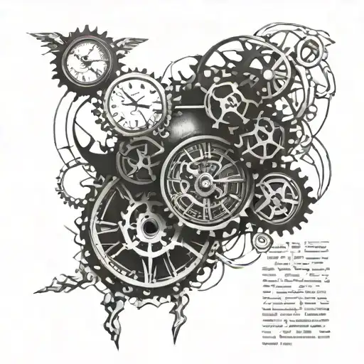 large chest peice with a smashed stopwatch with the gears and cogs showing on its face with a bent hand on the clockface tattoo design idea