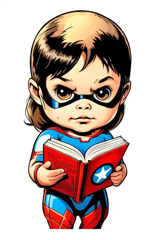 baby marvel characters being read to by Stan lee upper arm tattoo tattoo design idea