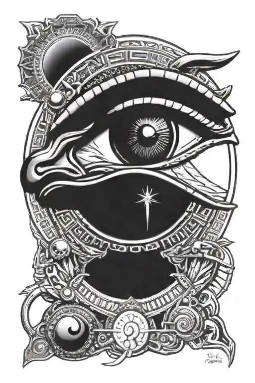 egyption sun god, eye of Horus siloet tattoo design idea