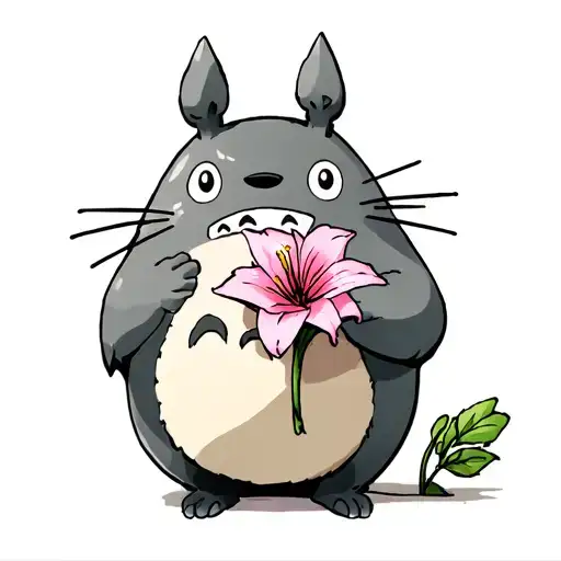 totoro holding an alum Lilly tattoo design idea