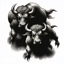 two-headed raging strong dangerous bull tattoo design idea