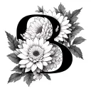 Black and white Japanese Chrysanthemums with letter B within  tattoo design idea