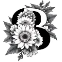 Black and white Japanese Chrysanthemums with letter B within  tattoo design idea