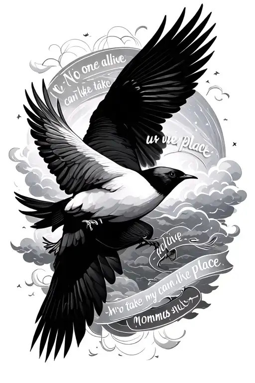 "No one alive can take ur place" "No women alive can take my mommas place" clouds birds heaven tattoo design idea