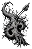 Celtic elder wood tree with arrow going tattoo design idea