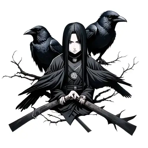 Itachi Uchiha with crows tattoo design idea