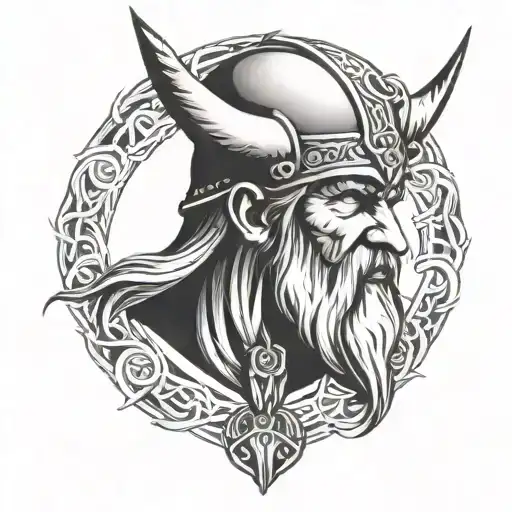 neo trad Odin Viking tattoo portrait tattoo design idea