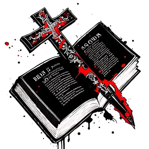 open bible, cross, ink pen, PBC tattoo design idea