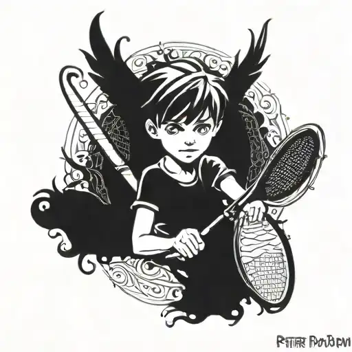 Peter Pan with tennis racket tattoo design idea