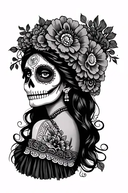 side view of Mexican Catrina tattoo design idea