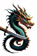 chinese dragon coiled around a sword intertwined tattoo design idea