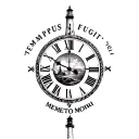 clock with text "TEMPUS FUGIT" above and "MEMENTO MORI" below and a lighthouse in the clock tattoo design idea