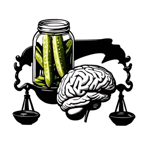 a scale with a jar of pickles on one side and a brain on the other tattoo design idea