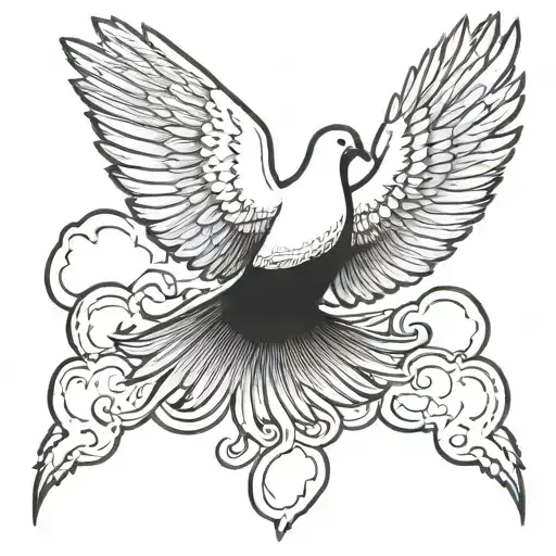 Clouds and white dove tattoo design idea