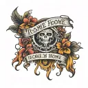 text ' i came from a broken home ' dark tattoo design idea