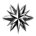 Create a 5-point star, each point representing a deep part of my identity, with a bold and symbolic style.Top Point (N tattoo design idea