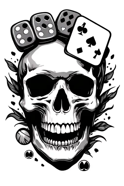 risk taker with gambling symbols like dice coming into the a skull hand tattoo pinky,pointer, middle finger  tattoo design idea