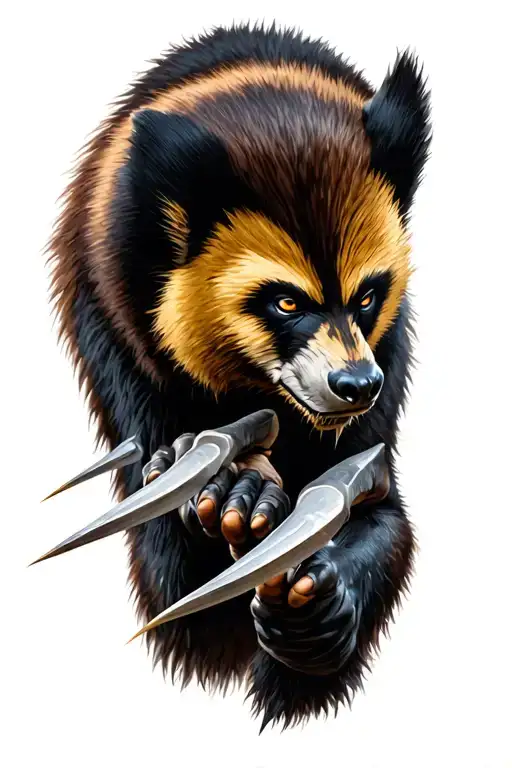 a gentle Wolverine animal in the wild showing its claws tattoo design idea