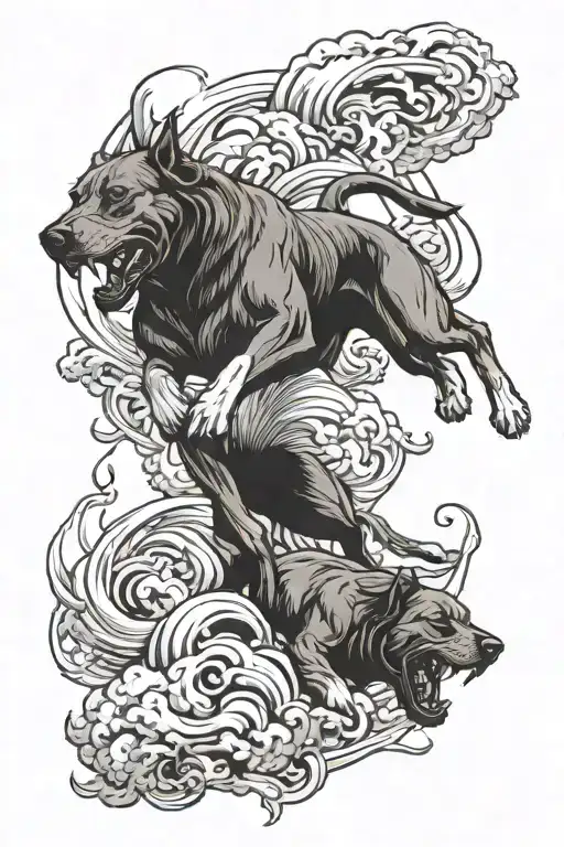 the fight between heaven and hell hound tattoo design idea