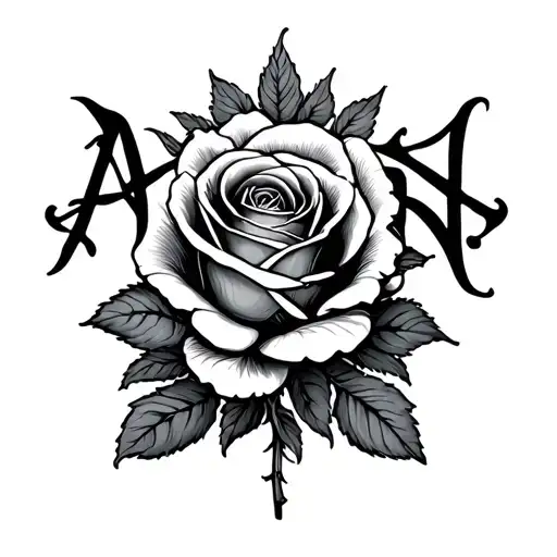 Alexandra in a fancy font with a rose going through the name sideways tattoo design idea