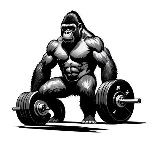 gorilla deadlift stance with weight plates tattoo design idea