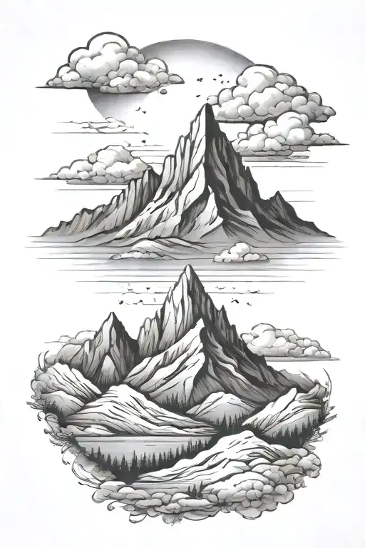 A mountain range tattoo representing overcoming challenges in mental health with the support of loved ones tattoo design idea