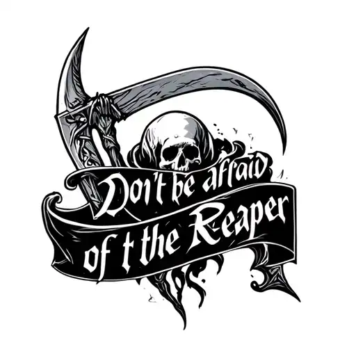 The inscription "Don't be afraid of the Reaper" and a scythe. tattoo design idea