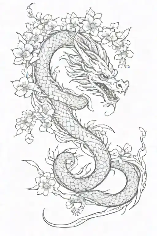 dragon Japanese cherry blossom tattoo design idea