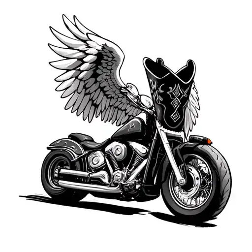 cowboy boots motorcycle angel wings tattoo design idea