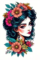 floral lady head tattoo design idea