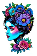 floral lady head tattoo design idea
