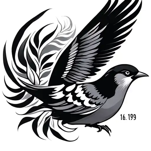 tribal bird with birthdates 16 12 1979 tattoo design idea