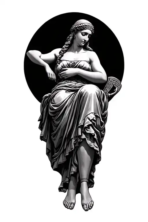 goddess nike adjusting her sandal greek tattoo design idea