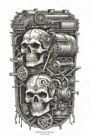 evil train tracks with skulls and engine camshafts harley davidson style tattoo design idea