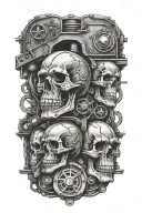 evil train tracks with skulls and engine camshafts harley davidson style tattoo design idea