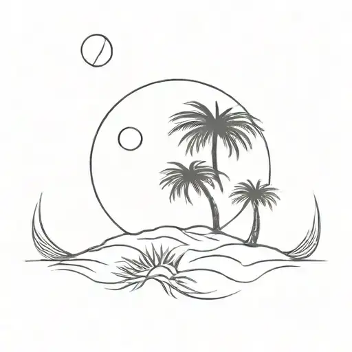 1 palmetto tree with the moon  tattoo design idea