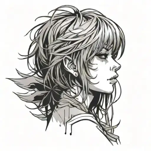 anime girl crying with short hair tattoo design idea